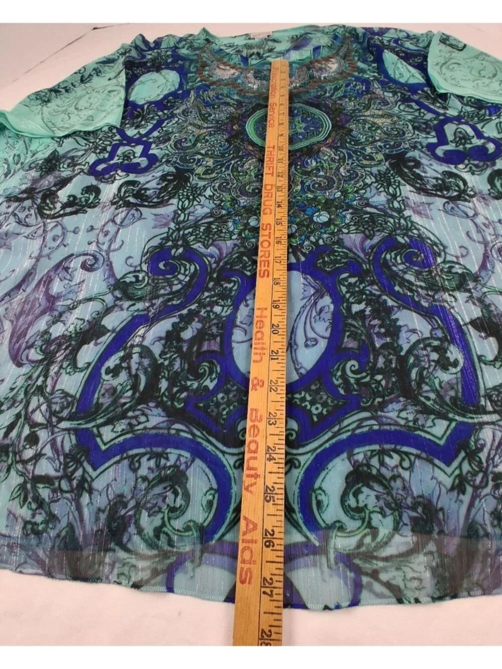 Chicos Size 2 US-L (12) Womens Batwing Embellished Sheer Poncho-Style Cover Up - Picture 8 of 9